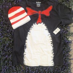 Dr. Seuss Cat in the Hat Graphic Tee with Red & White Beanie